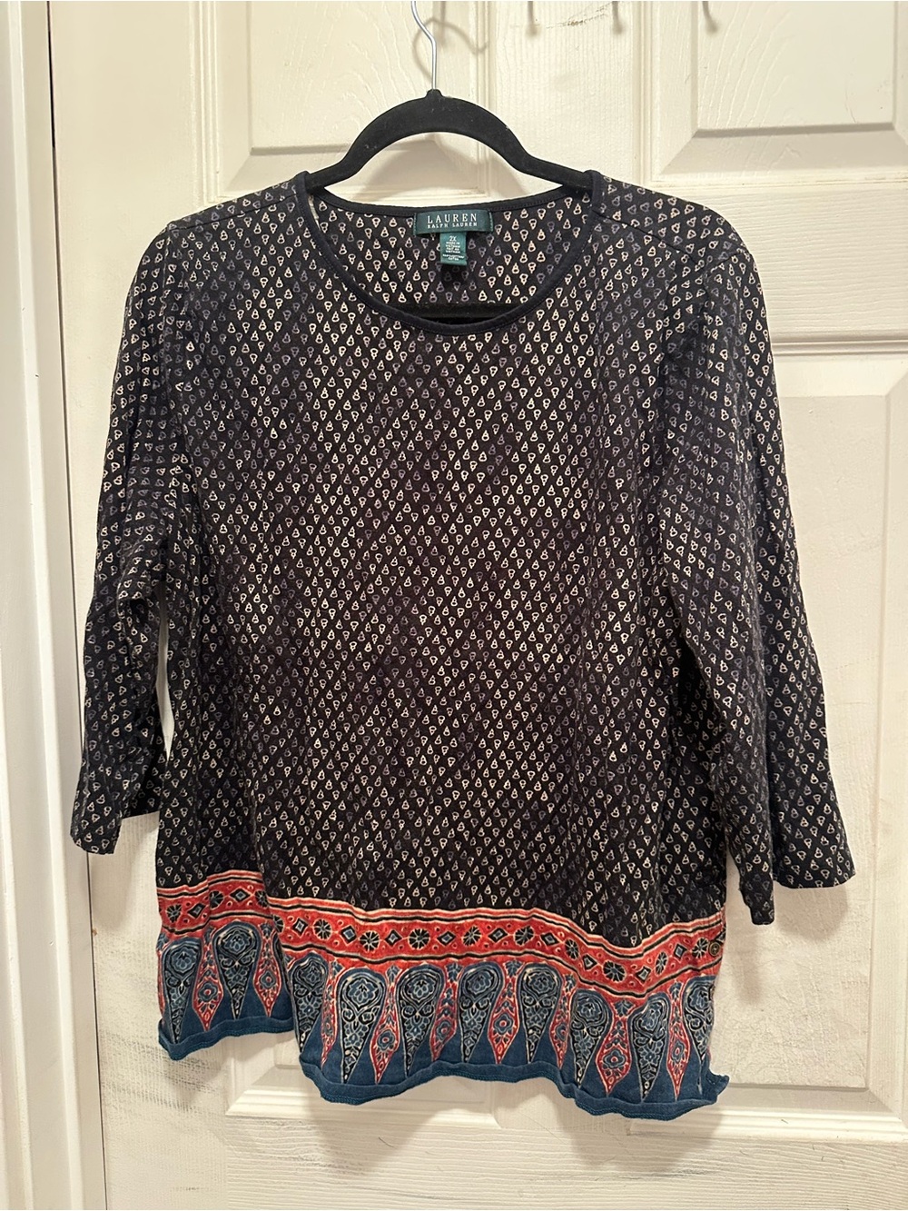 Ralph Lauren Black Printed Long Sleeve Tunic with Red and Blue Border